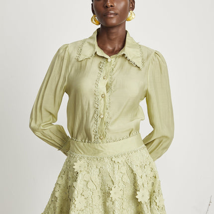 Kaitlin Green Embroidered Shirt and Skirt Set