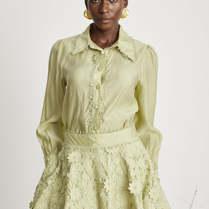 Kaitlin Green Embroidered Shirt and Skirt Set