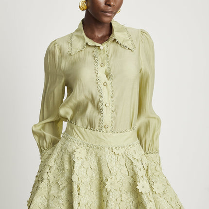 Kaitlin Green Embroidered Shirt Skirt Set