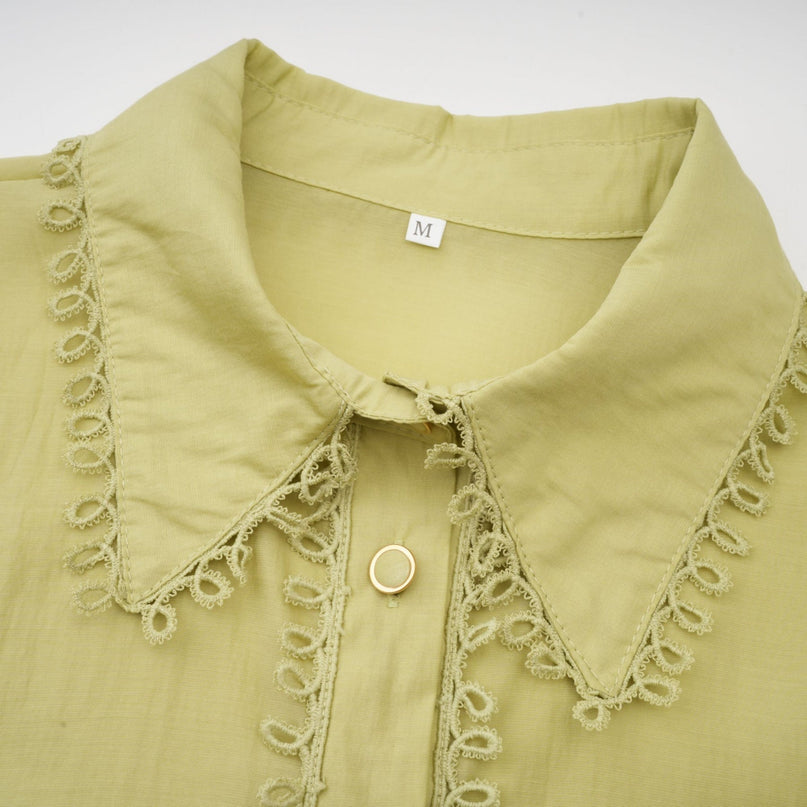 Kaitlin Green Floral Embroidered Shirt Skirt Set