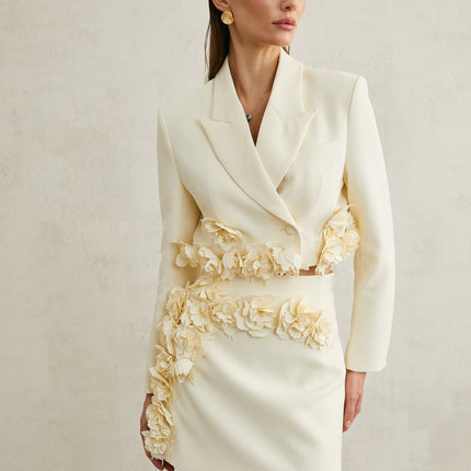 Kaitlin Neutrals Floral Appliqué Jacket Skirt Set