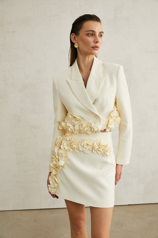 Kaitlin Neutrals Floral Appliqué Jacket Skirt Set