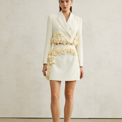 Kaitlin Neutrals Floral Appliqué Jacket Skirt Set