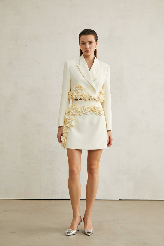 Kaitlin Neutrals Floral Appliqué Jacket Skirt Set
