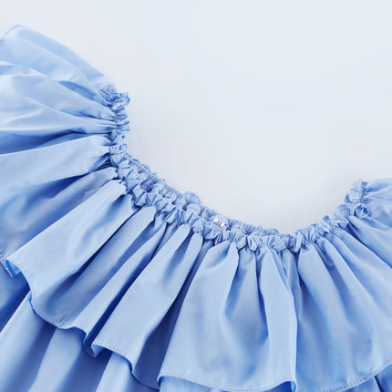 Kaitlyn Blue Midi Dress with Bow-Tie Belt and Lace Trim