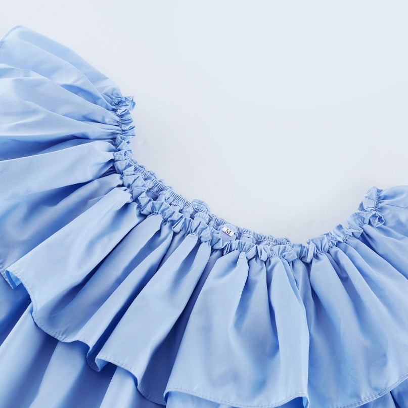 Kaitlyn Blue Midi Dress with Bow-Tie Belt and Lace Trim