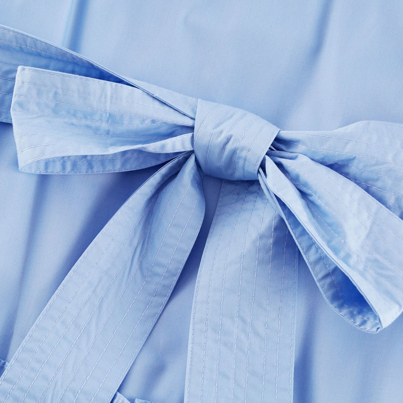 Kaitlyn Blue Midi Dress with Bow-Tie Belt and Lace Trim