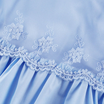 Kaitlyn Blue Midi Dress with Bow-Tie Belt and Lace Trim
