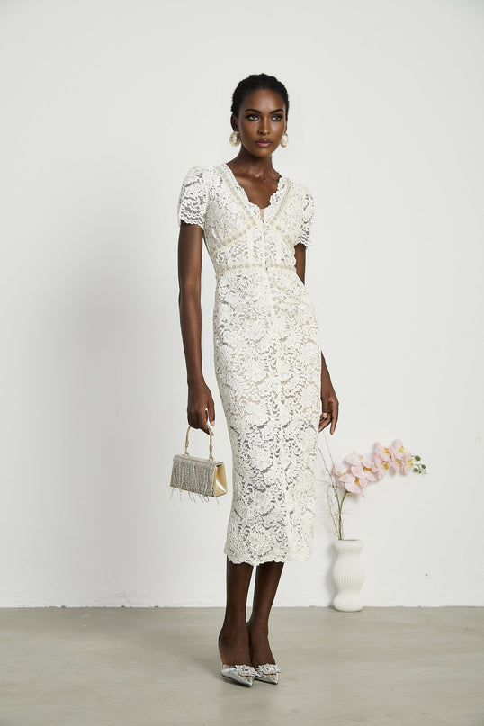 Kalena embellished lace midi dress