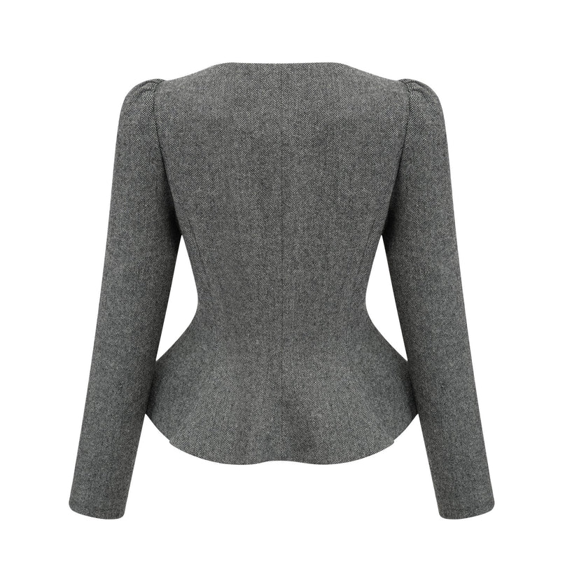 Kali Grey Herringbone Peplum Crystal Embellished Top Shorts Set