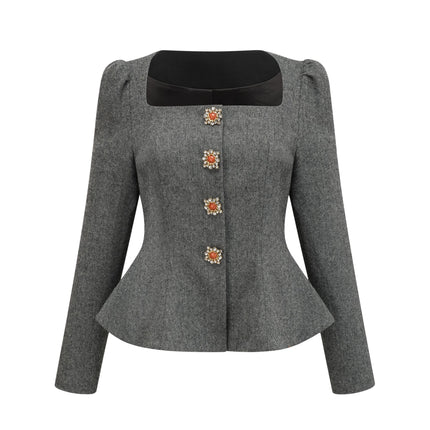 Kali Grey Herringbone Peplum Crystal Embellished Top and Shorts Set