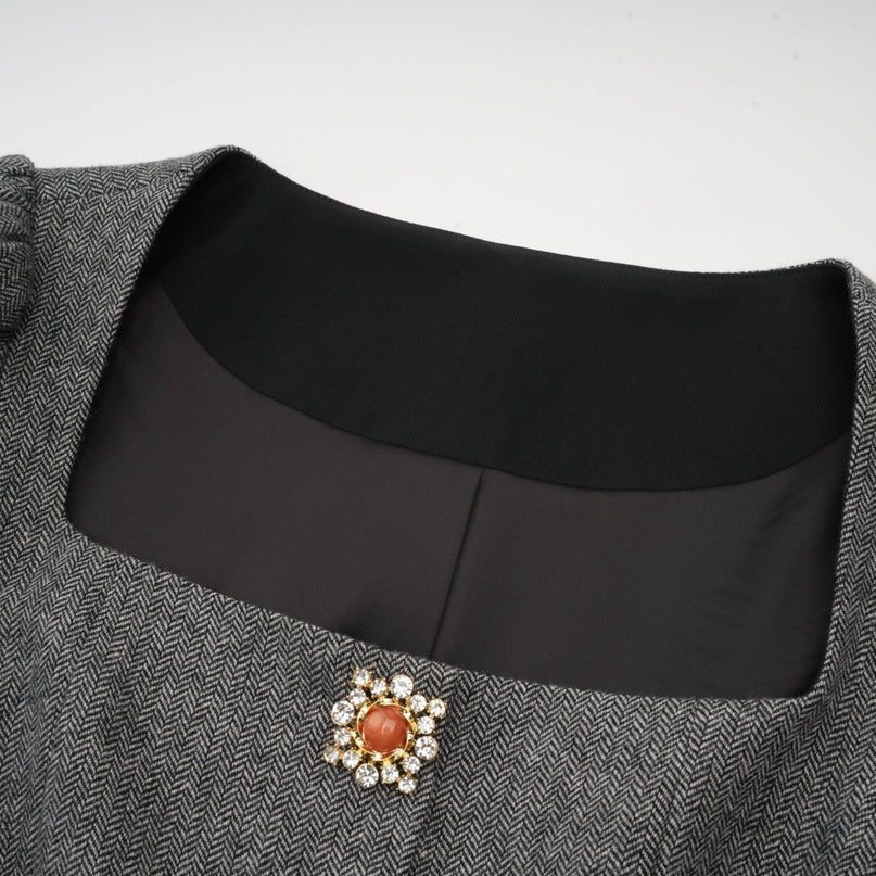 Kali Grey Herringbone Peplum Crystal Embellished Top and Shorts Set