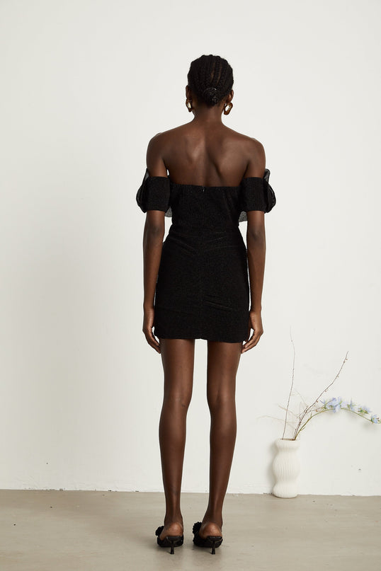 Kamila Black Floral Appliqué Corset Mini Dress