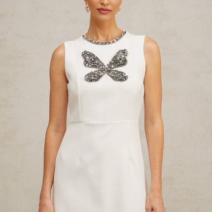 Kamila White Butterfly Crystal Bead Mini Dress