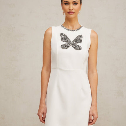 Kamila White Butterfly Crystal Beaded Mini Dress