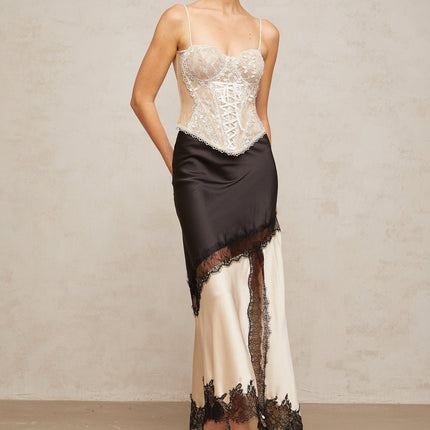 Karine floral lace paneling bustier top in Neutrals