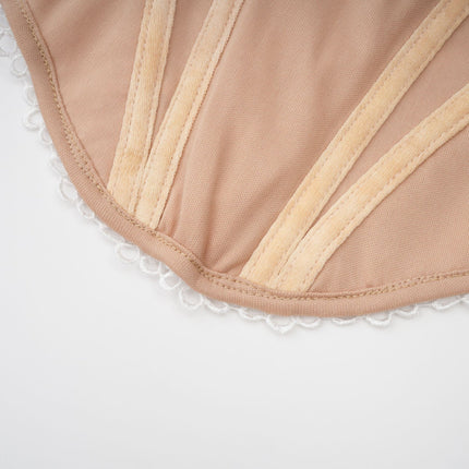 Karine floral lace panelling bustier top in Neutrals and White