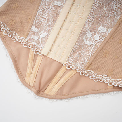 Karine floral lace panelling bustier top in Neutrals