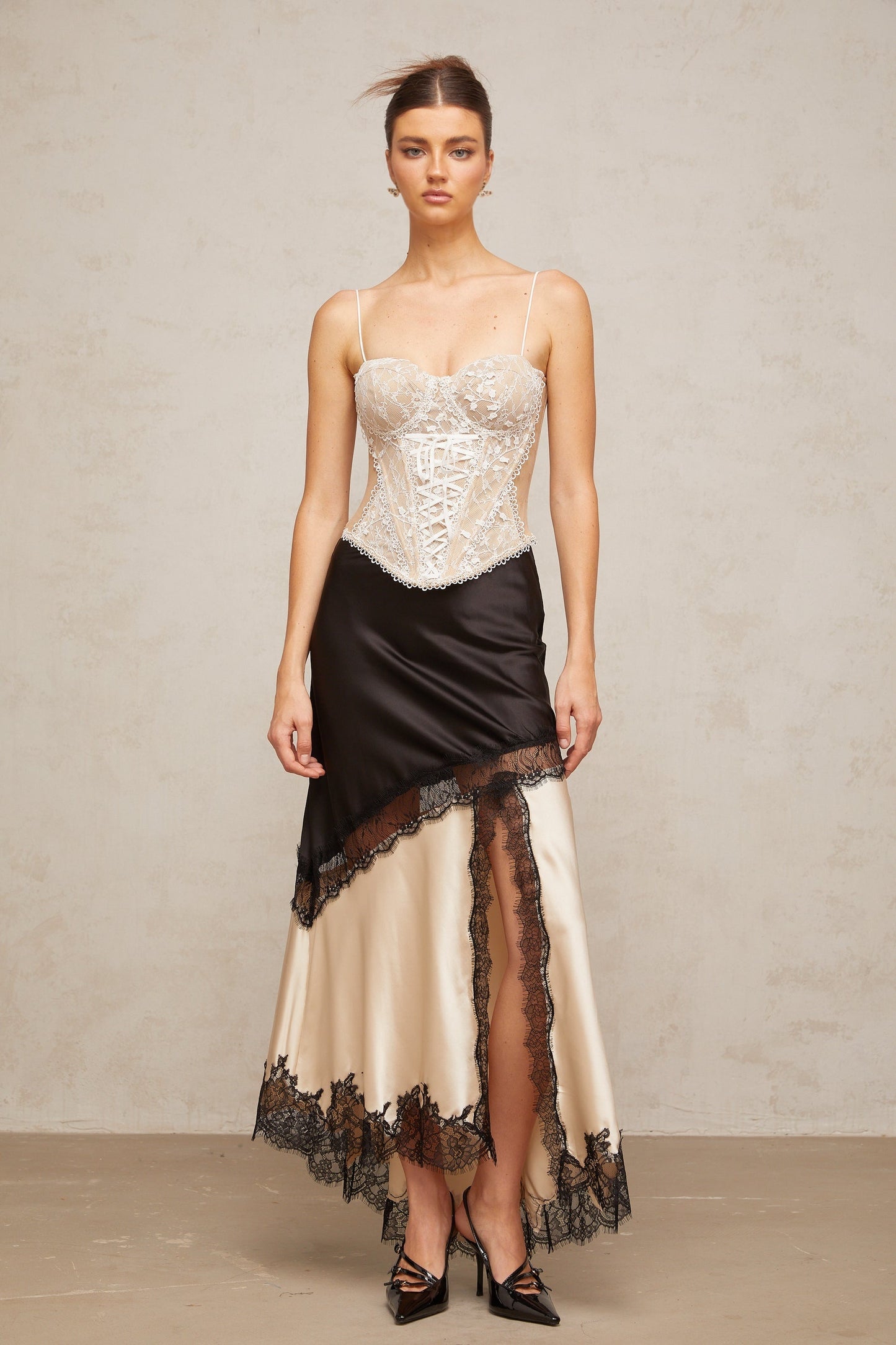 Karine florallacepanelling bustier top