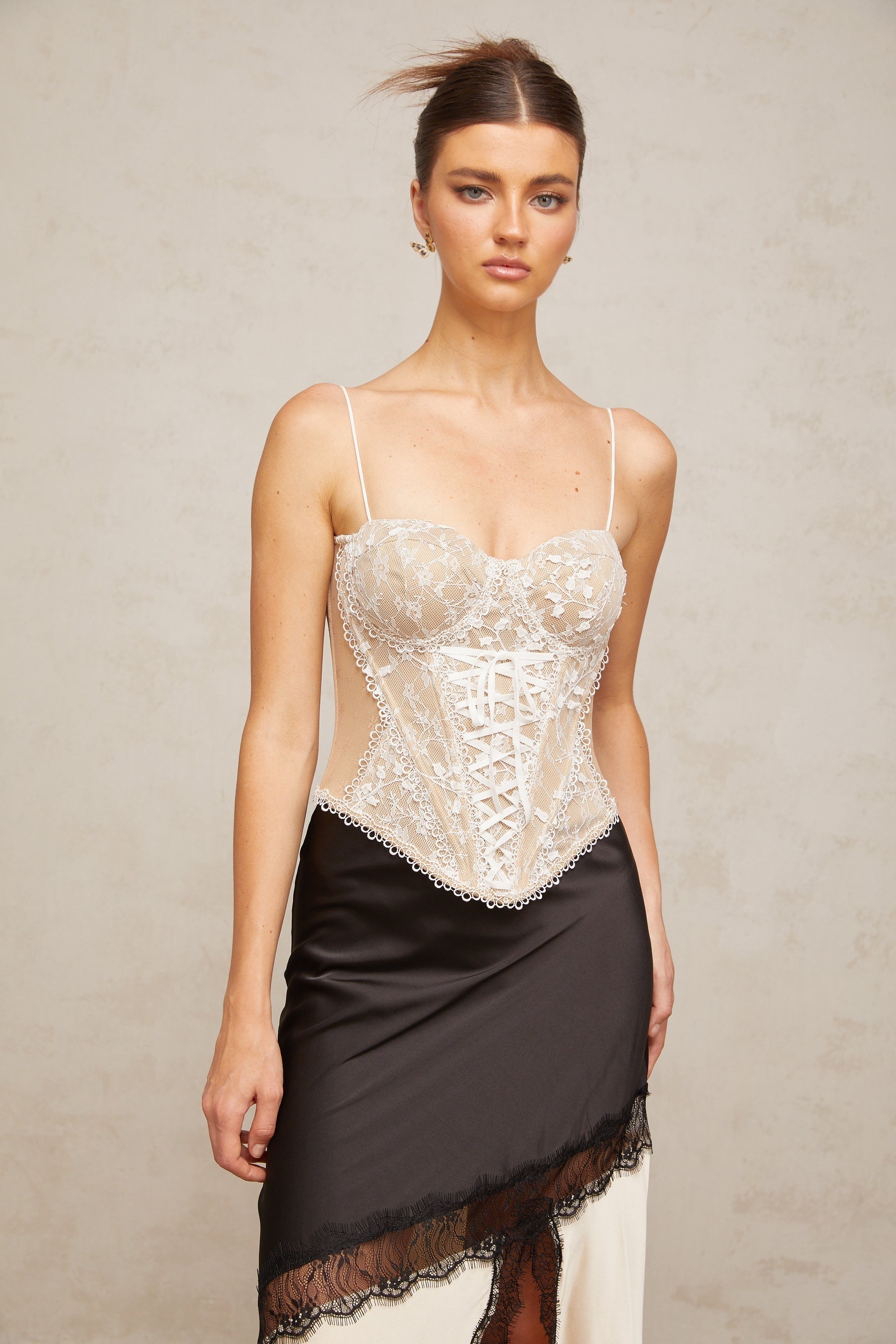 Karine florallacepanelling bustier top
