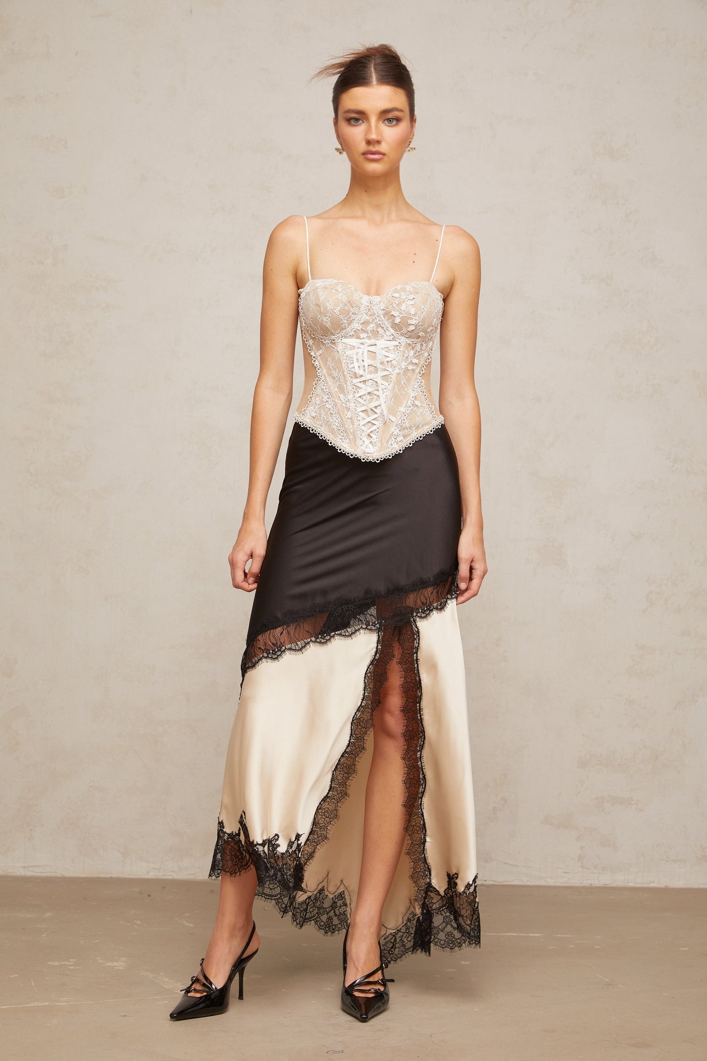 Karine florallacepanelling bustier top