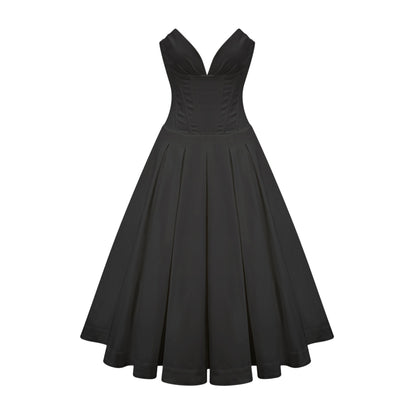 Katherine offshoulder corset midi dress in Black