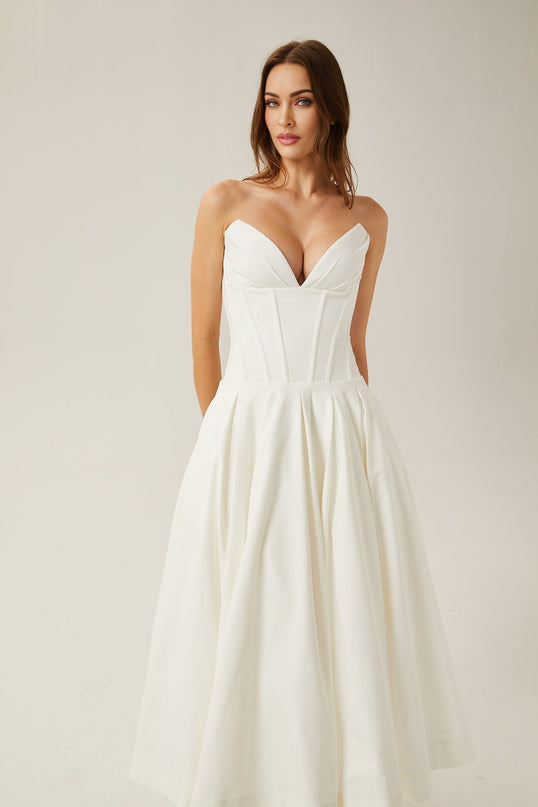 Katherine offshoulder corset midi dress in White