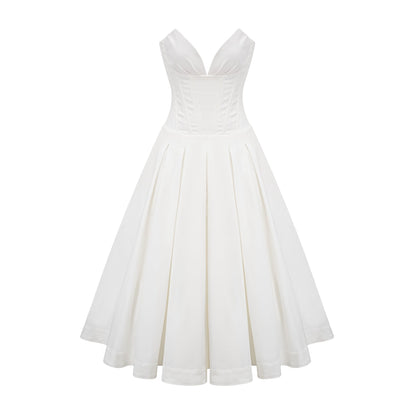Katherine offshoulder corset midi dress in White