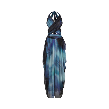 Kaylie Blue Ombre Pleated Halter Maxi Dress
