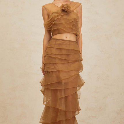 Kaylie Brown Tulle Petal Detail Top Skirt Set