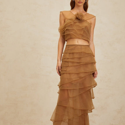 Kaylie Brown Tulle Petal Detail Top Skirt Set