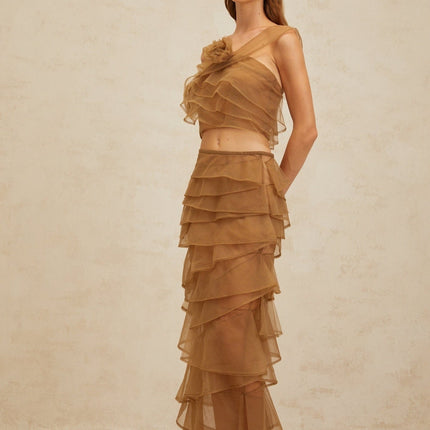 Kaylie Brown Tulle Petal Detail Top Skirt Set