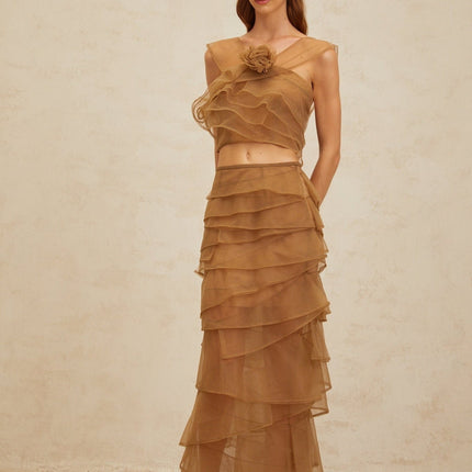 Kaylie Brown Tulle Petal Detail Top Skirt Set