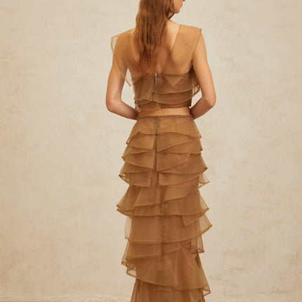 Kaylie Brown Tulle Petal Detail Top Skirt Set