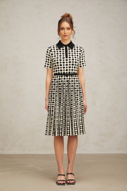 Kendra White Polka Dot Belted Midi Dress