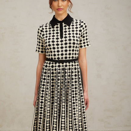Kendra White Polka Dot Midi Dress with Belt Loops and Detachable Belt