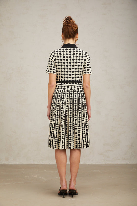 Kendra White Polka Dot Midi Dress with Belt
