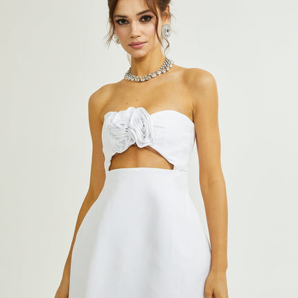 Kenzie White Floral Applique Off-Shoulder Dress