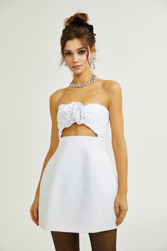 Kenzie White Floral Applique Off-Shoulder Dress