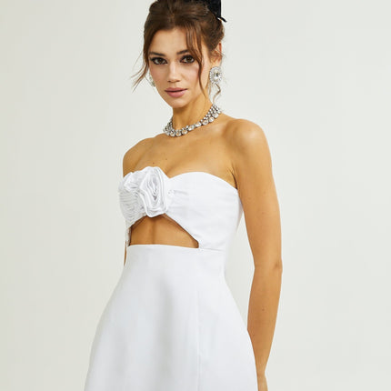Kenzie White Floral Applique Off-Shoulder Dress