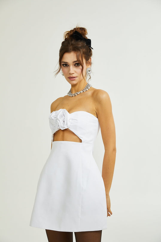 Kenzie White Floral Applique Off-Shoulder Dress