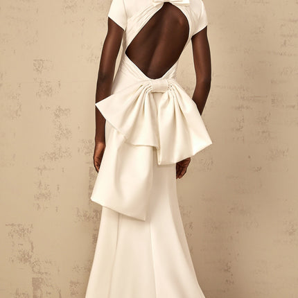Kenzie White Maxi Dress with Mock Neck and Oversize Bow