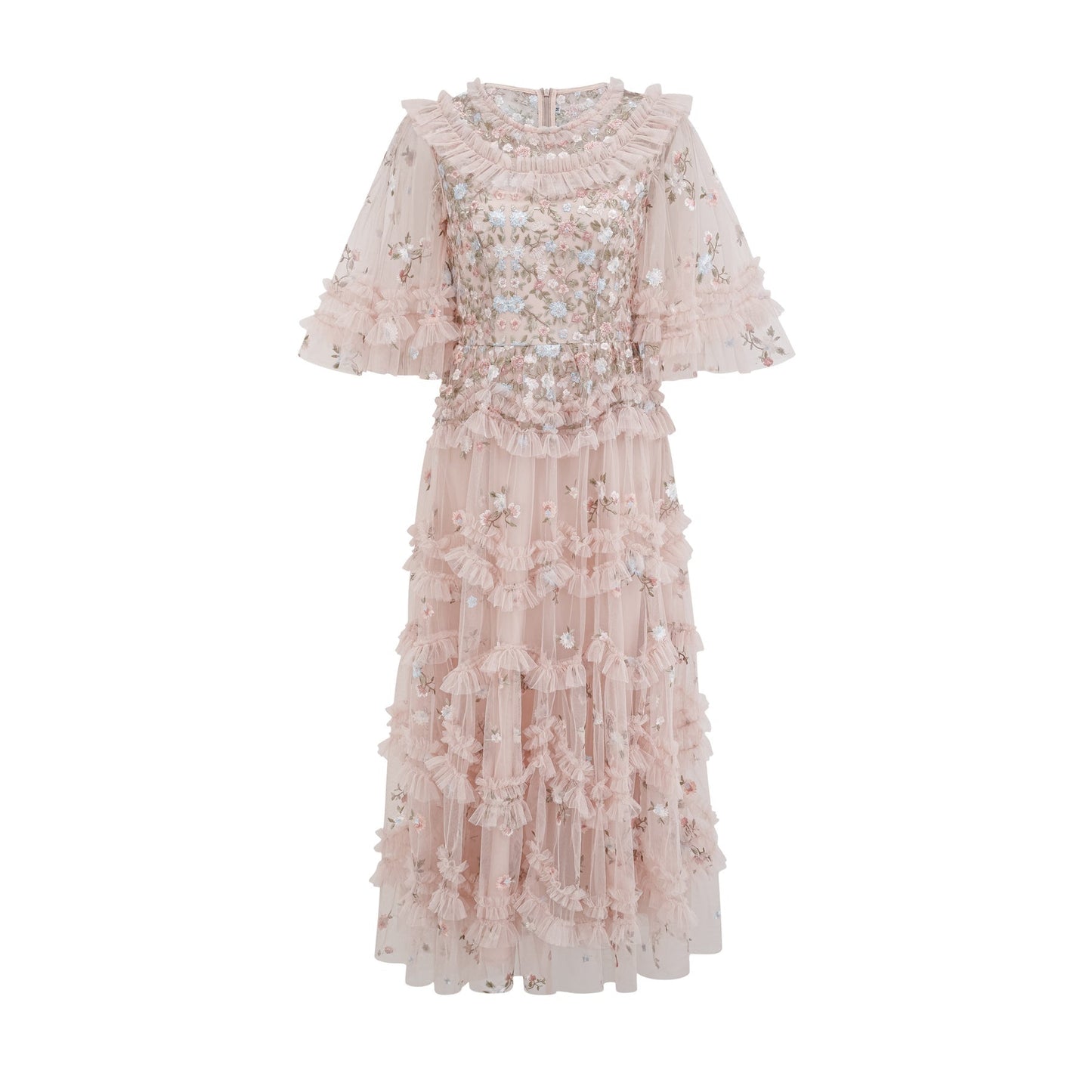 Kévina floralembroidered tiered ruffled midi dress