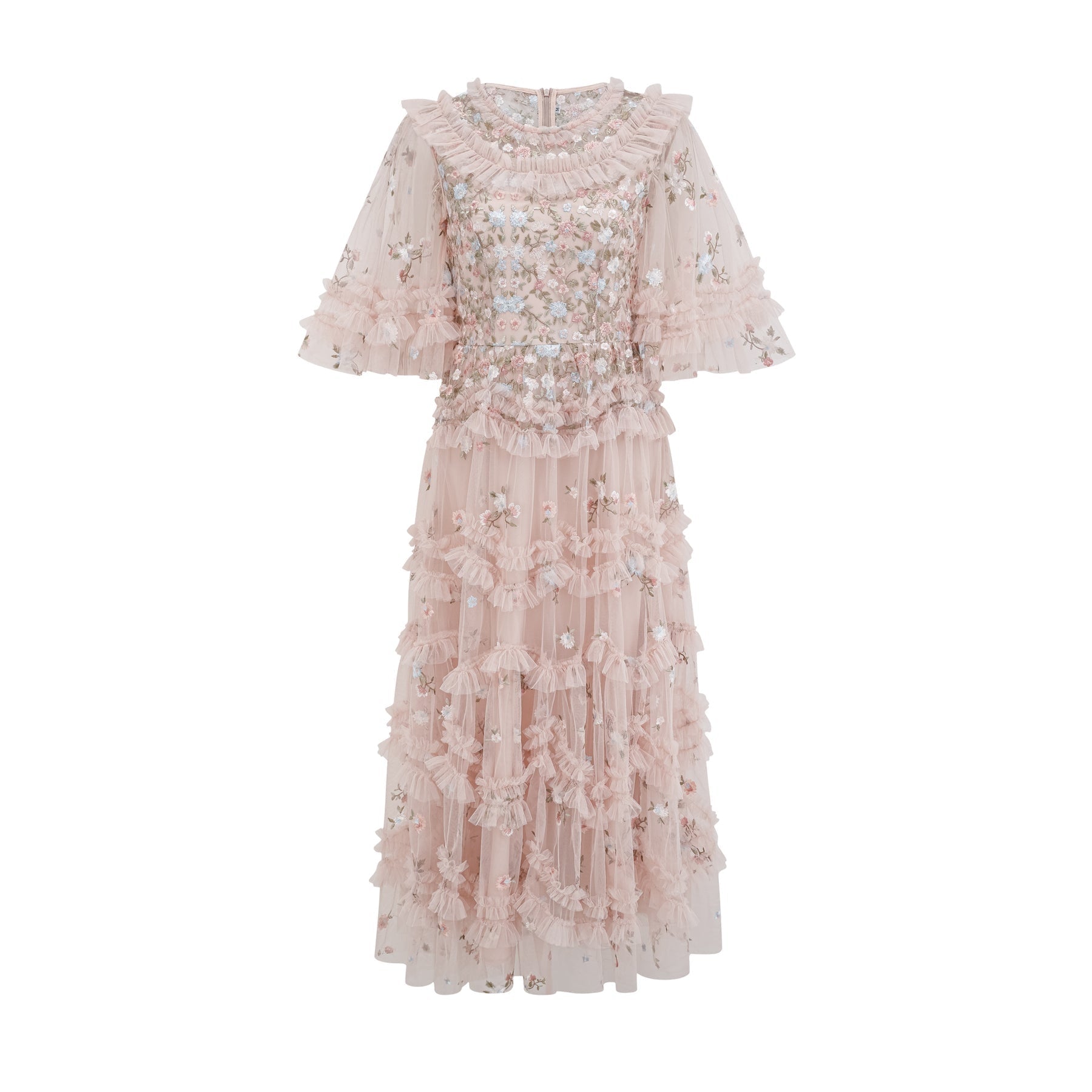 Kévina floralembroidered tiered ruffled midi dress