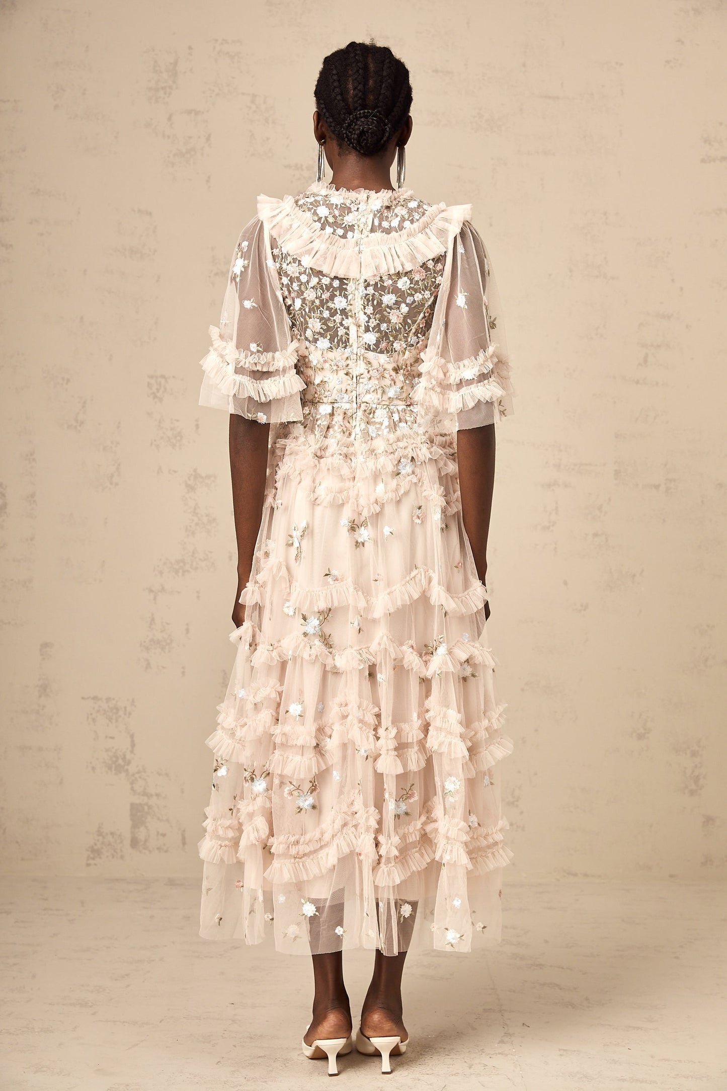 Kévina floralembroidered tiered ruffled midi dress