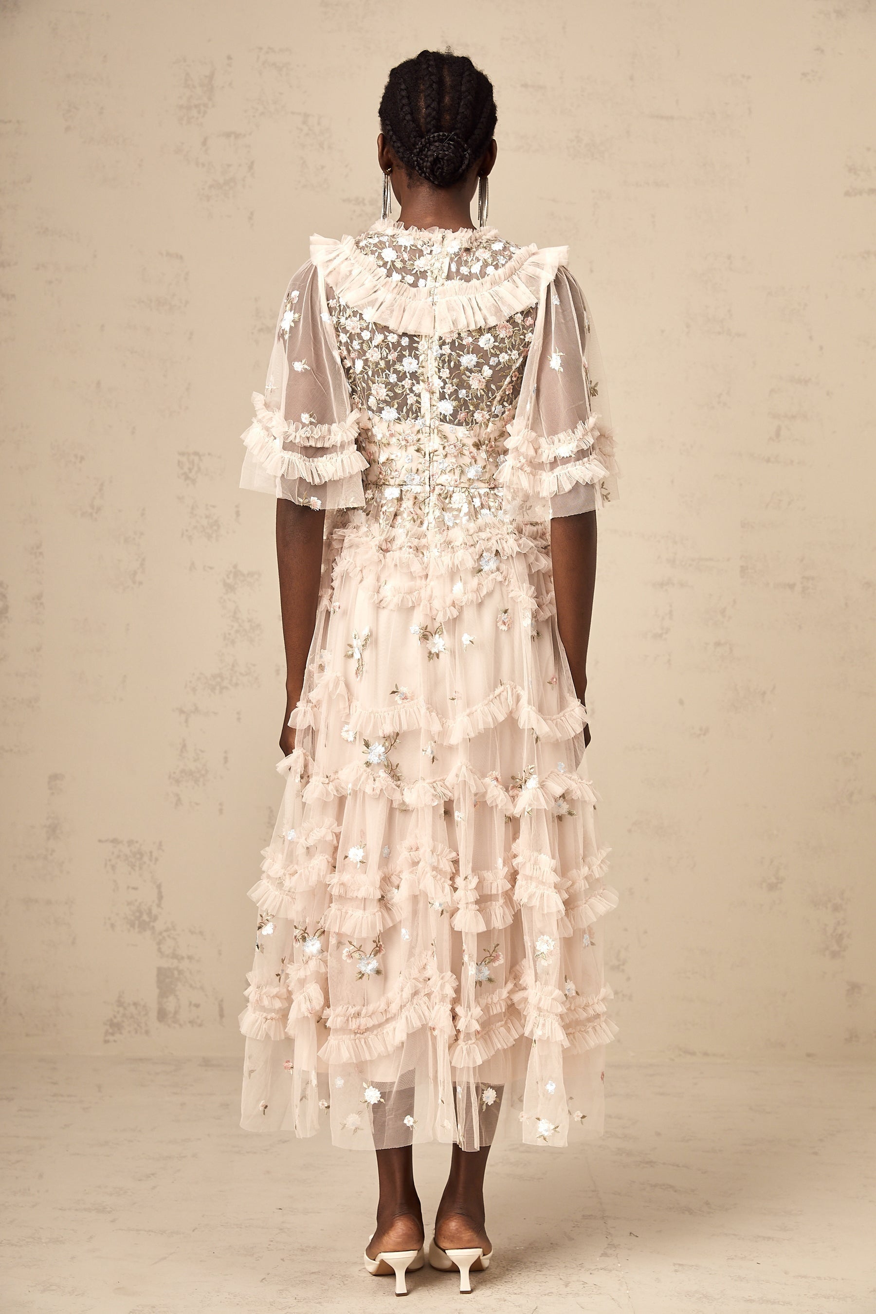 Kévina floralembroidered tiered ruffled midi dress