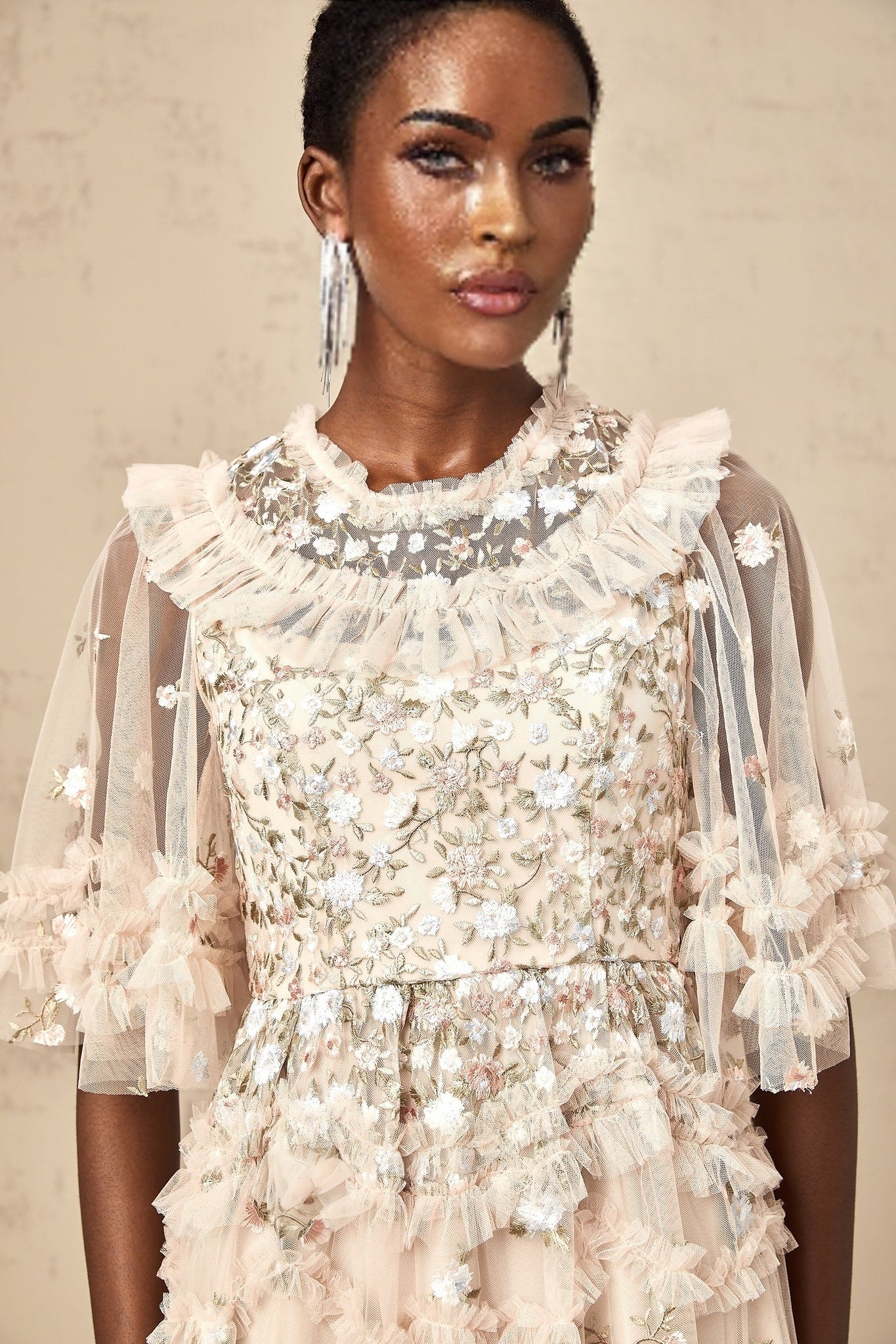 Kévina floralembroidered tiered ruffled midi dress