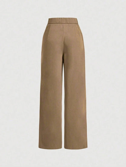Khaki 3D Big Bow And Skirt Patch TrousersFall Clothes ClothesAsymmetrical Pants