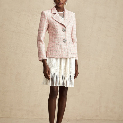 Khloe Pink Checked Tweed Crystal Embellished Blazer