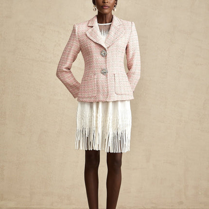 Khloe Pink Checked Tweed Crystal Embellished Blazer